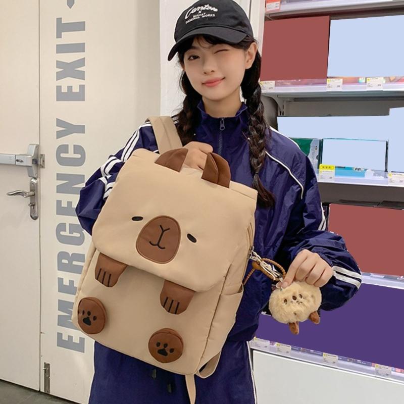 Женский дорожный рюкзак для девочек с рисунком капибары, большой рюкзак для школьников, несколько карманов, сумка для ноутбука и книг