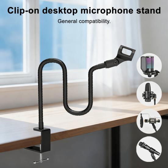 Gooseneck Microphone Arm Stand 360 Degree Flexibility Heavy Duty Desk Clamp Universal Mic Holder Clip