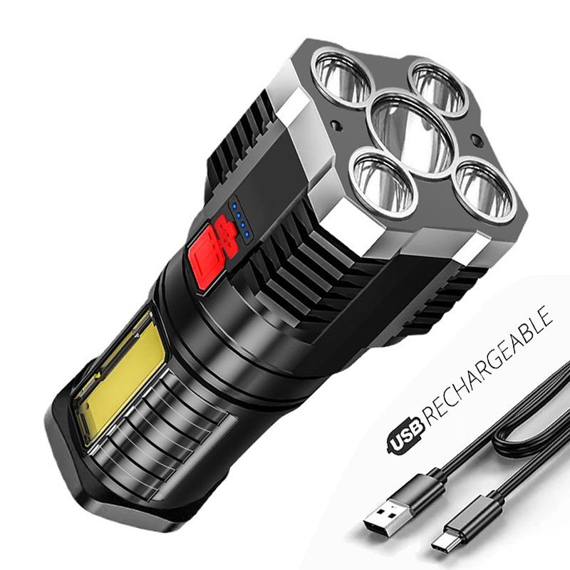 5 LED Flashlight High Power Rechargeable Waterproof Led Long-range Spotlight Battery Display COB Light Outdoor Multi-function