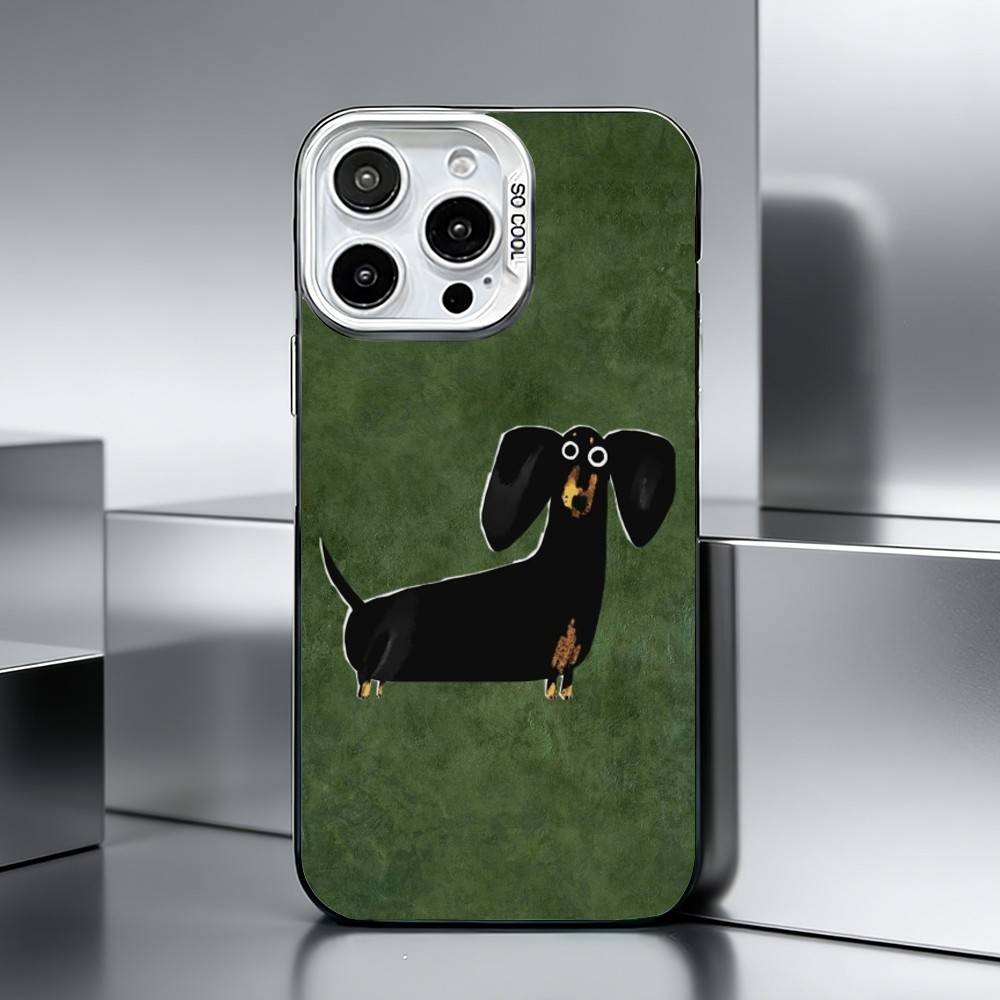 C-Cute Dachshund Phone Case For iPhone 17,16,15,14,13,12,11 Plus,Pro Max,XS,Colored silver phone case