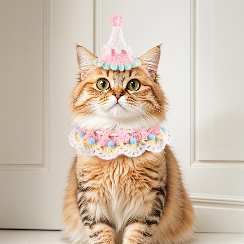 Princess Sweet Pet Scarf Knitted Hat For Cat Dog Soft Hand Woven Hat Cosplay Birthday Pet Costume Delicate Adjustable Pet Bibs