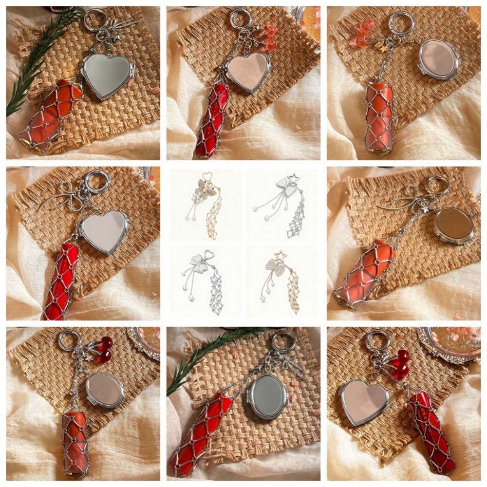 Mini Net Pocket Lipstick Bag Keychain Cherry Lipstick Cover Key Ring Outdoor