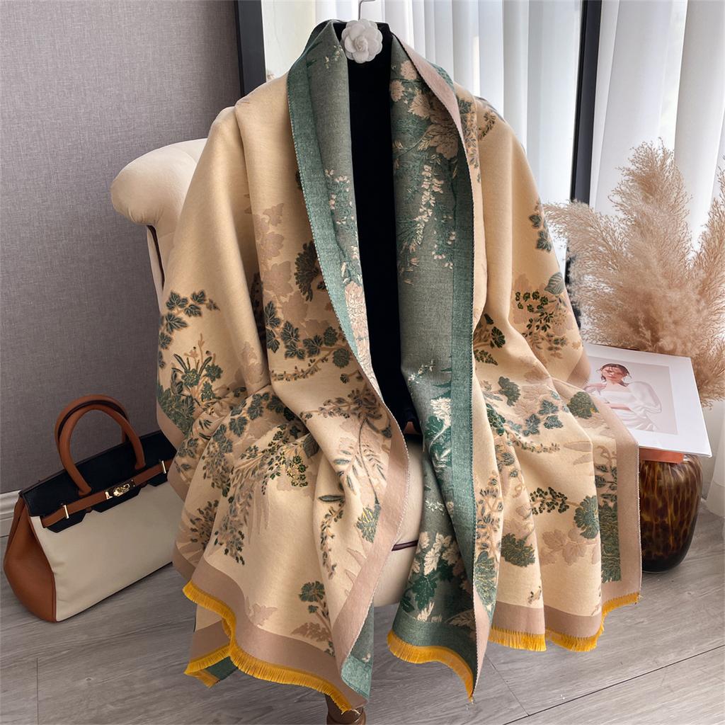 Fashion Floral Winter Warm Cashmere Shawl Scarf Women Oil Painting Print Pashmina Thick Scarves Wrap Femal Poncho Echarpe