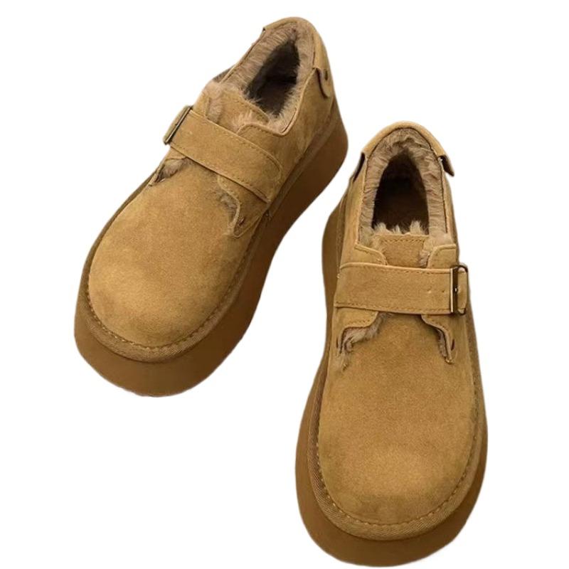 Замшевые меховые женские ботинки на платформе, зимние ботинки на плоской подошве, лоферы, брендовые плюшевые теплые хлопковые туфли на среднем каблуке, модная мода, удобные туфли Botas Mujer