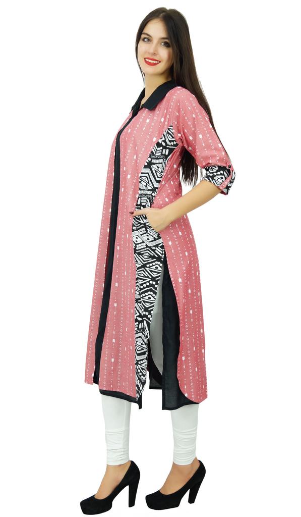 Bimba Women Chic Style Top Tunic Boho Bohemian Placket Blouse Kurti Kurta