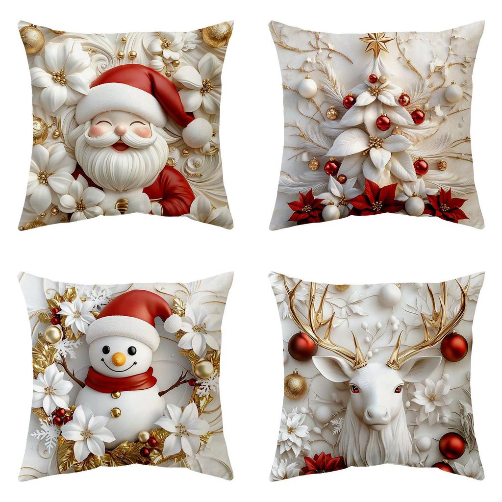 Santa Christmas Snowman Tree Deer Cartoon Pillow Cover Pillowcase For Home Decor