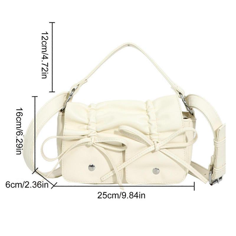 Elegant Bowknot Pu Leather Shoulder Bag for Women Versatile Crossbody Bags Satchel Handbag with Short Handle  Pink