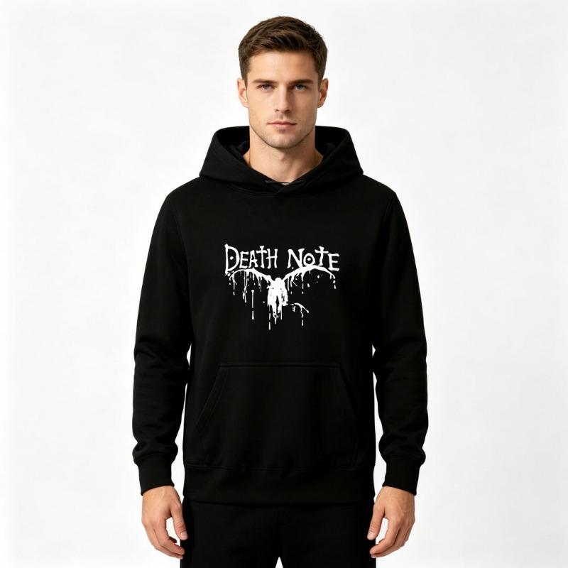 Men's Loose Fit Death Note Anime Print Hoodie Adult Casual White Ink DTF Print Long Sleeve Hooded Sweatshirt Streetwear Pullover For Daily Wear