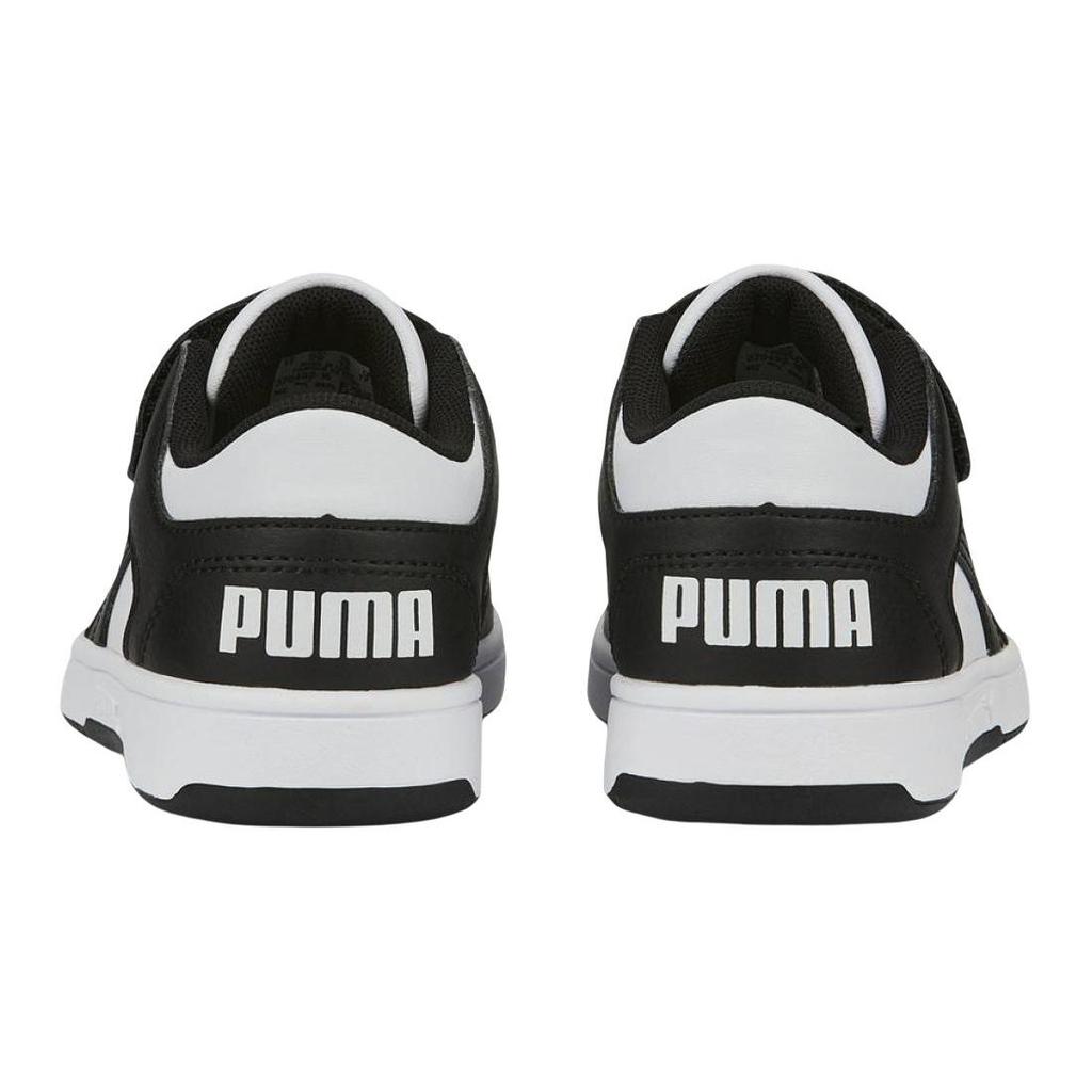 Puma Rebound Layup Lo Velcro Прочные Защищающие от ударов Низкие Кеды для Скейтборда Детские Кроссовки Черно-Белые 370492-16