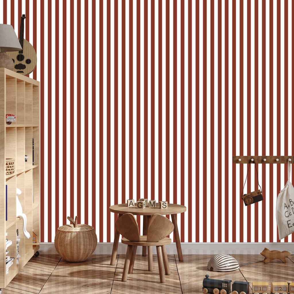 Wallpaper Stripes red, white, coral and light gray 50x1000