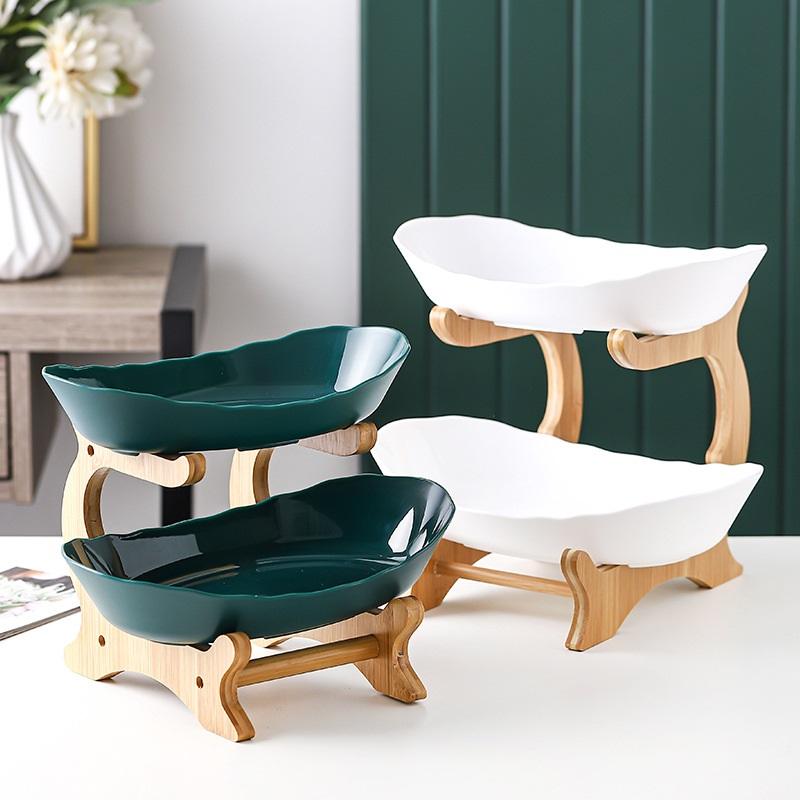 Скандинавская креативная прочная пластиковая фруктовая тарелка с деревянной и железной подставкой, двухъярусная трехъярусная фруктовая ваза для гостиной, современный дизайн