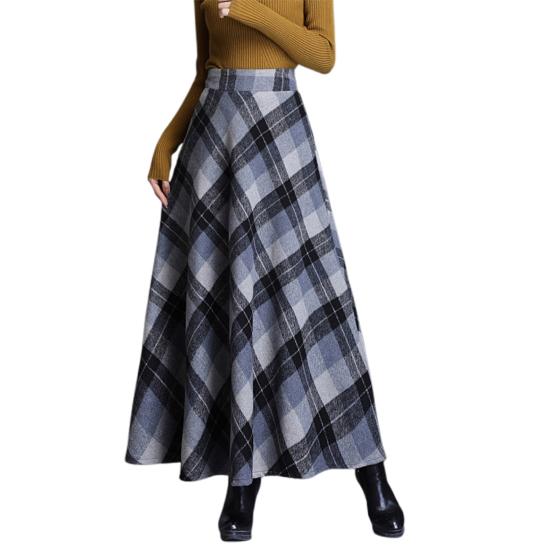 Женская шерстяная юбка с высокой талией и клетчатым принтом, юбка-трапеция, осень-зима, утолщенная юбка с большим подолом, повседневная одежда