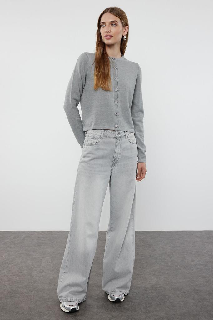 Women's Elegance Style Cardigan Navy Blue Woolen Jacket Look Knitwear Cardigan