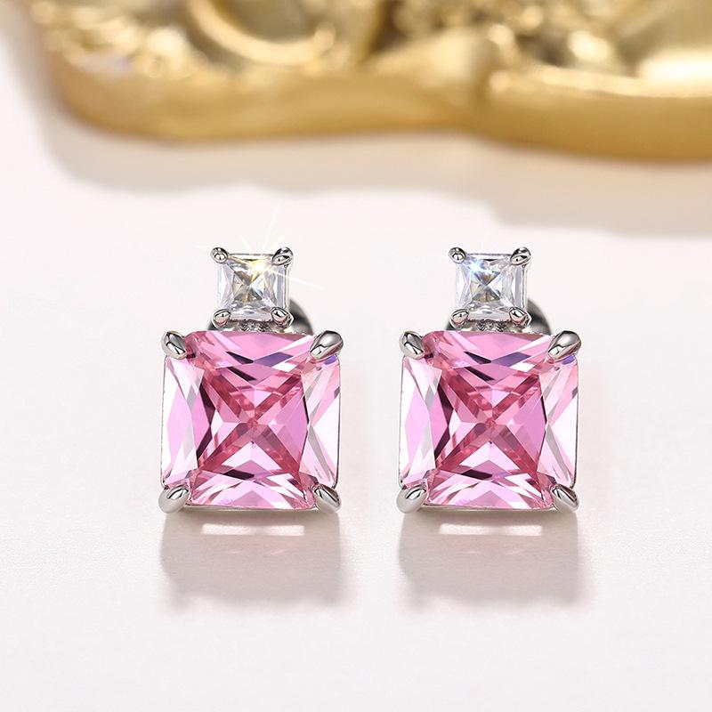 Elegant Light Luxury Pink Zircon Earrings for Women High-End Temperament Trendy Zircon Accessory