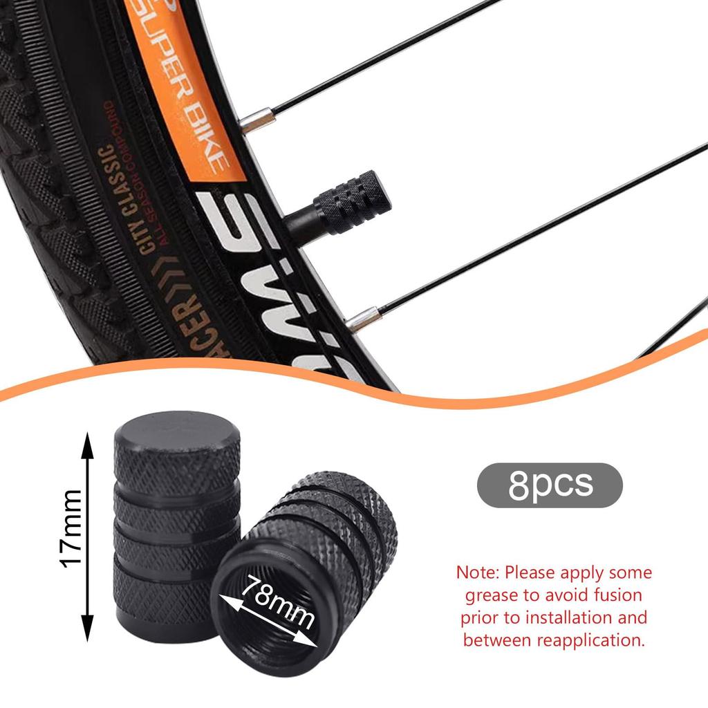 8 шт. колпачок для вентиля шины, универсальный алюминиевый колпачок для вентиля шины, герметичный, водонепроницаемый, пылезащитный для автомобилей, внедорожников, грузовиков, мотоциклов, велосипедов (черный)