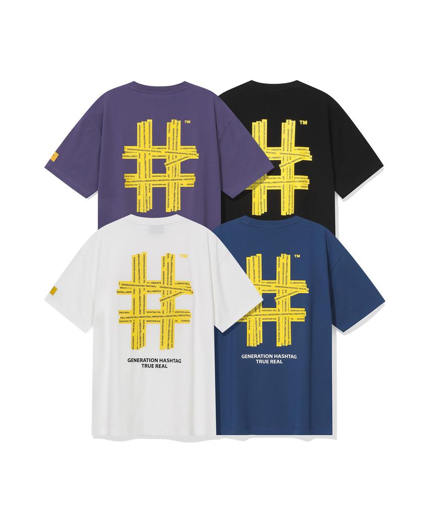 BEENTRILL Худи с принтом Taping Hashtag Oversized с коротким рукавом (синий)