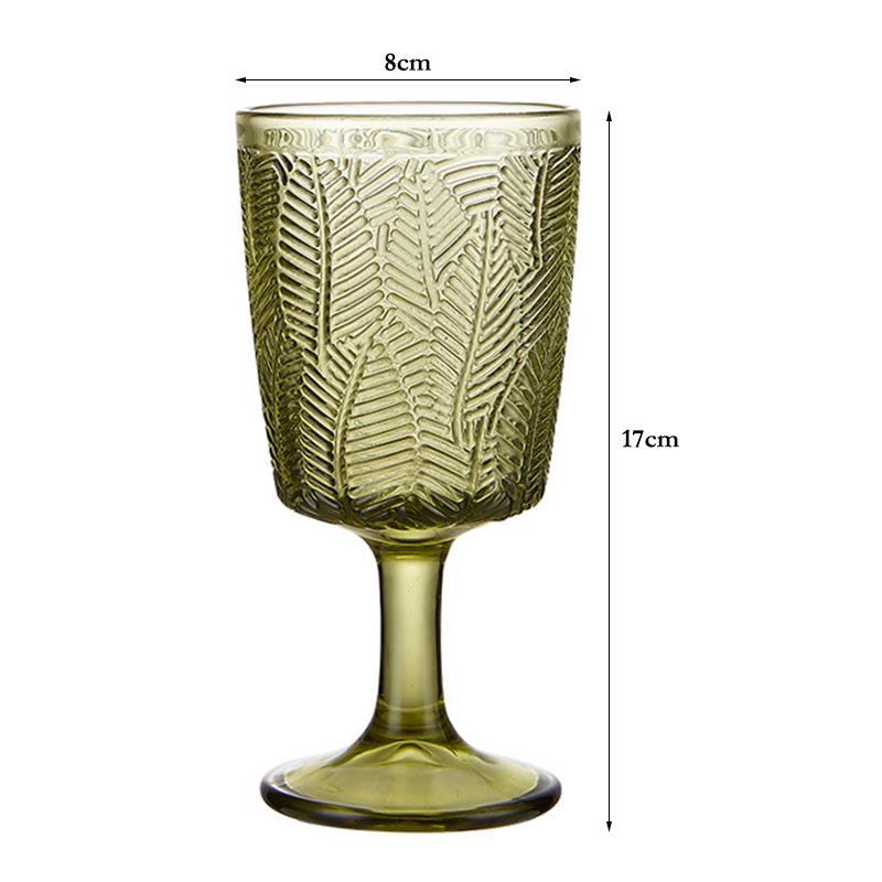 300 мл Винтажный стеклянный бокал для вина Домашний стеклянный бокал для свадебной вечеринки Бокалы для вина Зеленый элегантный узор из листьев Рельефная стеклянная посуда