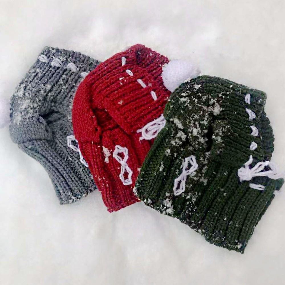 with a pom-pom Pet Head Wear Knitted Winter Dog Cap Cute Dog Hat for Small Dogs French Bulldog