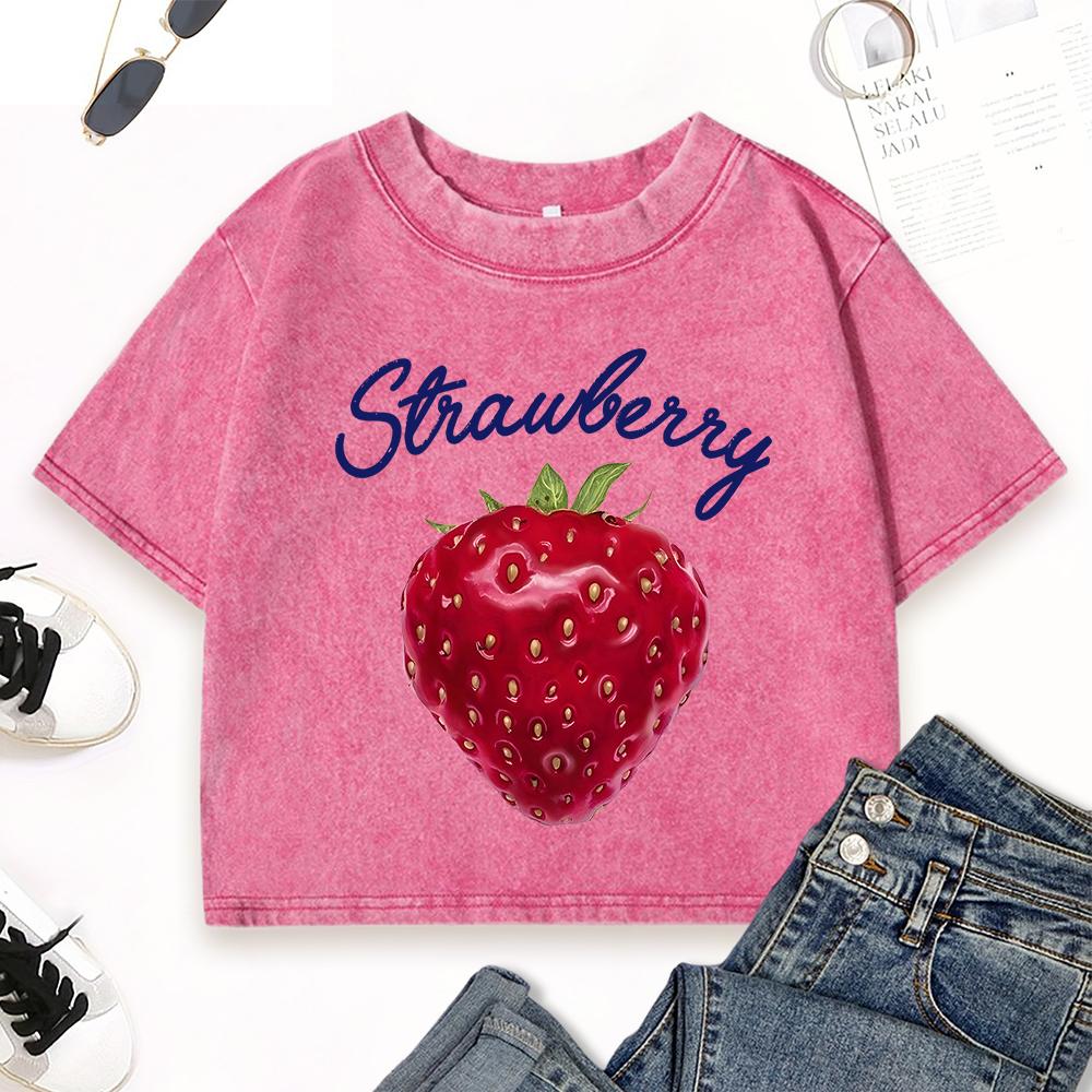 Свежая красная клубника фруктовый принт выстиранная облегающая футболка женская повседневная футболка с круглым вырезом летняя одежда хлопковый топ