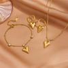 316L Stainless Steel Necklace for Women Vintage Heart Pendant Bracelet Earrings Shiny Zircon Anklet Trendy Wedding Party Shining Gold Color Jewelry