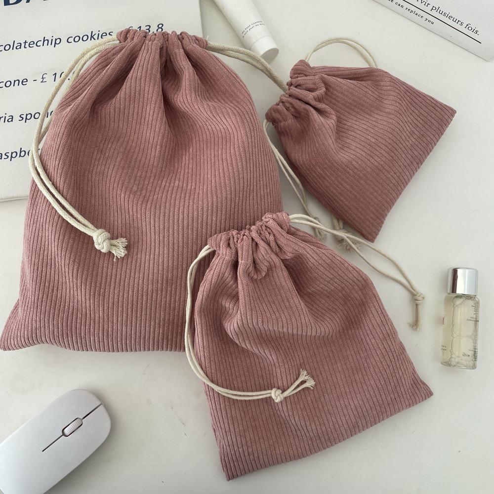 3PCS Solid Color Drawstring Cosmetic Bags Large Capacity Corduroy Gift Storage Bag Drawstring Style Durable Makeup Bag Outdoor