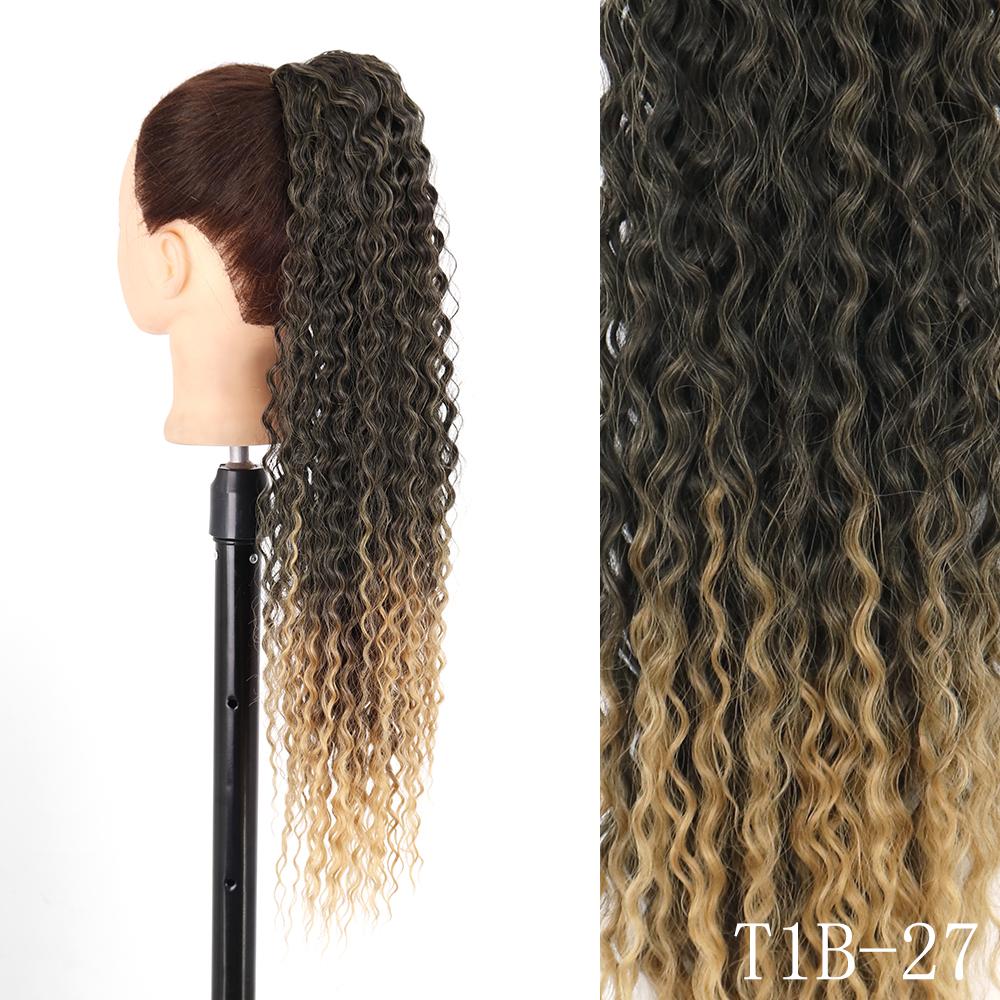 XINRAN Long Curly Clip In Ponytail Hair Extensions Natural Synthetic Blonde Drawstring Pony Tail Hairpieces for Afro Women