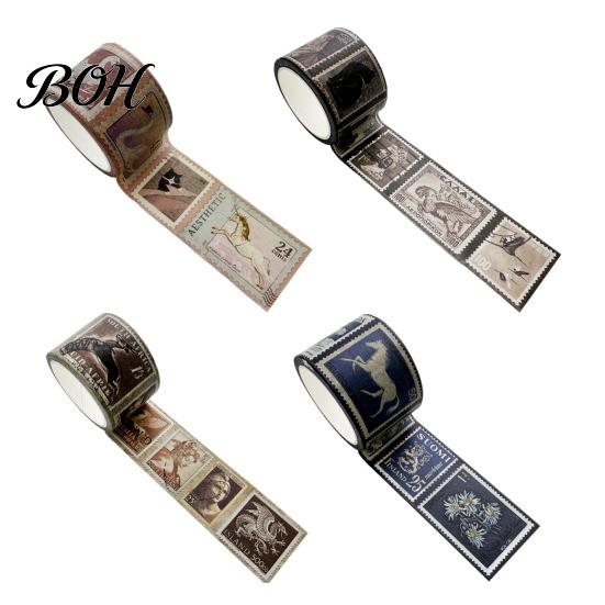 Retro Adhesive Tape Vintage Stamp Washi Roll, Aesthetic Decorative Masking Tape, for DIY Art Crafts, Journaling Scrapbooking Supplies Planner