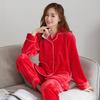 Осенне-зимняя свадебная пижама женская из кораллового флиса, утолщенная, зимняя фланелевая, красная, на год Рождества, свадебный костюм