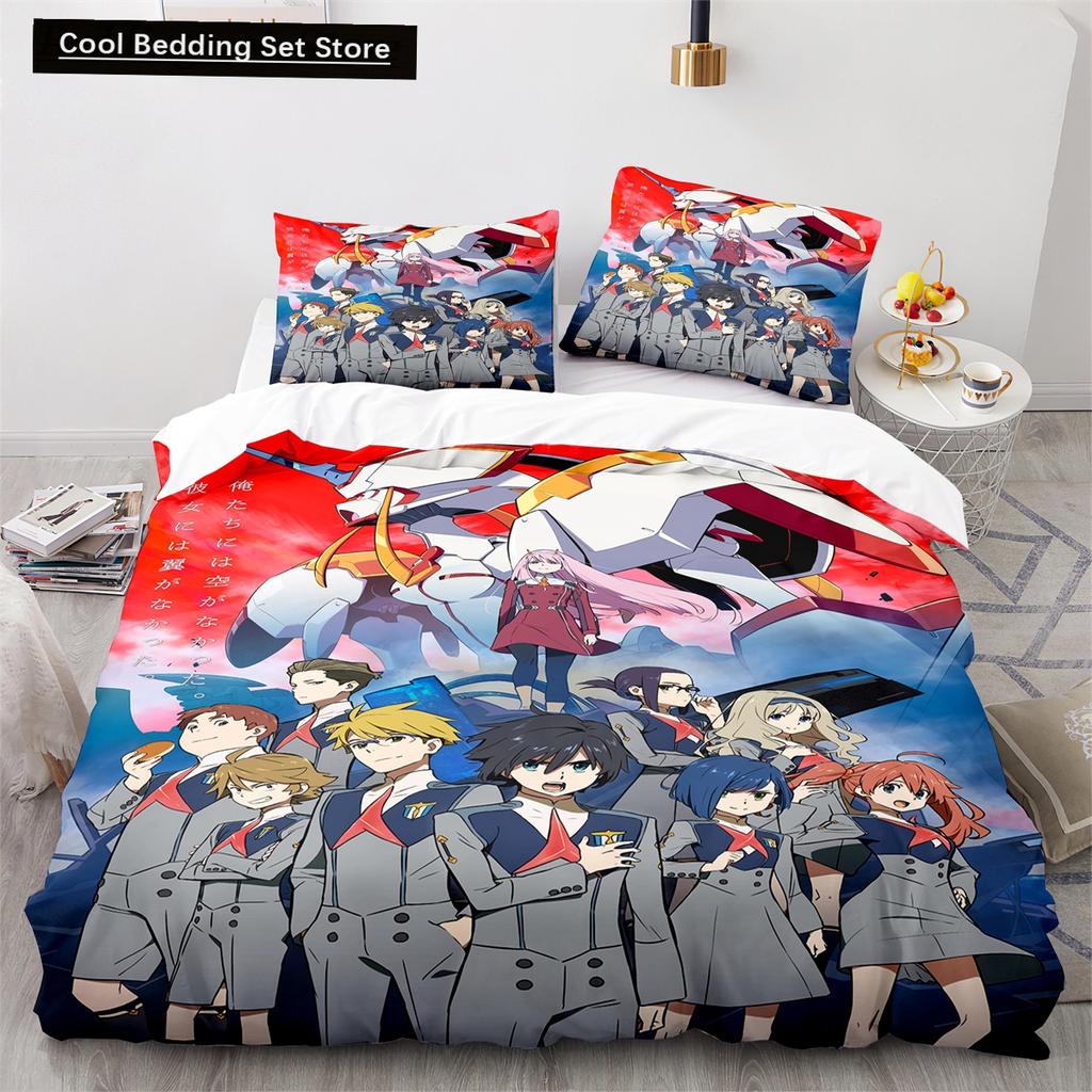 Darling In the Franxx Anime Duvet Cover Set with Pillow Covers Polyester Teens Kids Bedding Set Full Queen King Size Bed Linen