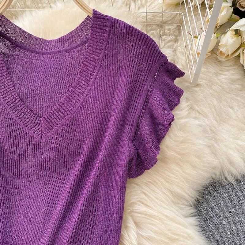 Новый летний повседневный комплект из двух предметов, женский вязаный свитер с рукавами-бабочками из люрекса, пуловер, длинная юбка-миди с принтом, костюм