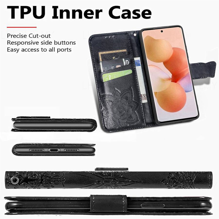 Кожаный чехол-книжка с бабочкой для Xiaomi Redmi Note 11 12 Poco M6 Pro 5G X8 M8 F8 17 Ultra C75 X6 F6 C65 13T 14T 11T 13 Lite 14C A2 A3 13C Обложка-кошелек