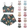 Women's Christmas Set With Retro Floral Print Suspender Sleeveless Vest Shorts Pajama Set