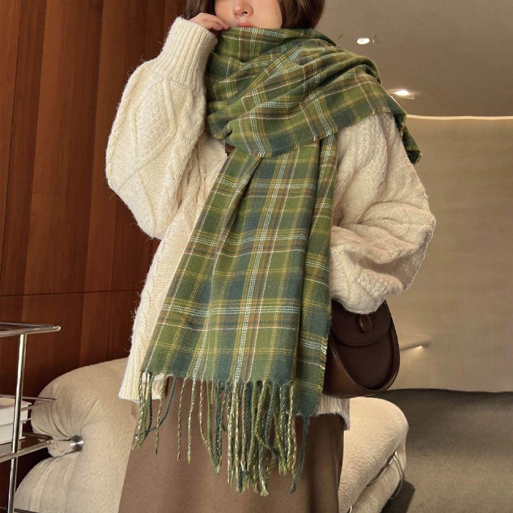 180*68cm Imitation Cashmere Scarf Vintage Plaid Printed Mujer Foulard Blanket Autumn Winter Warm