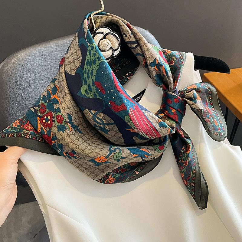 New 100% Nature Silk Square Scarf for Women Retro Floral Print Neckerchief Hairband Foulard Lady Kerchief Bag Ribbons Headband