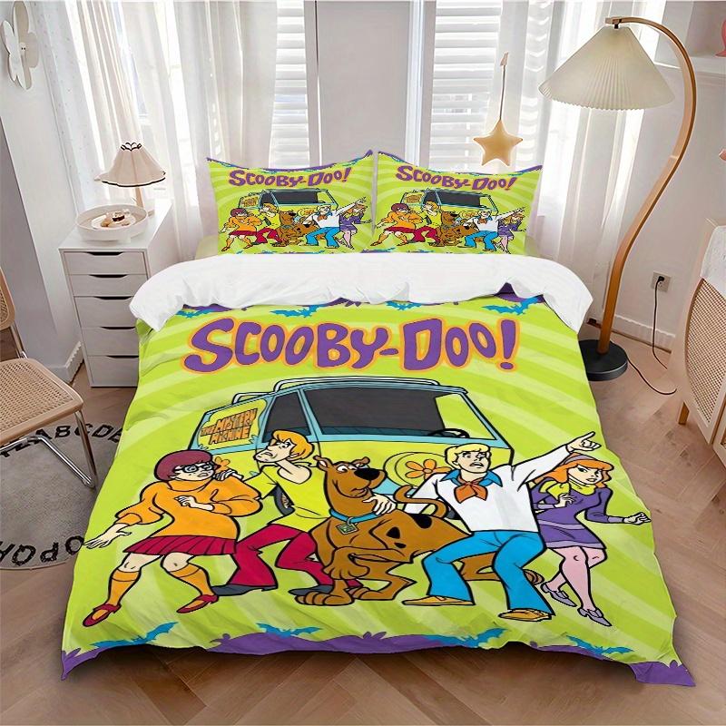 3pcs Scooby Doo Mystery Machine Quilt Cover Set (1 Quilt Cover + 2 Pillowcases Without Pillow Core), High-Definition Printing for Home and Dormitory.F