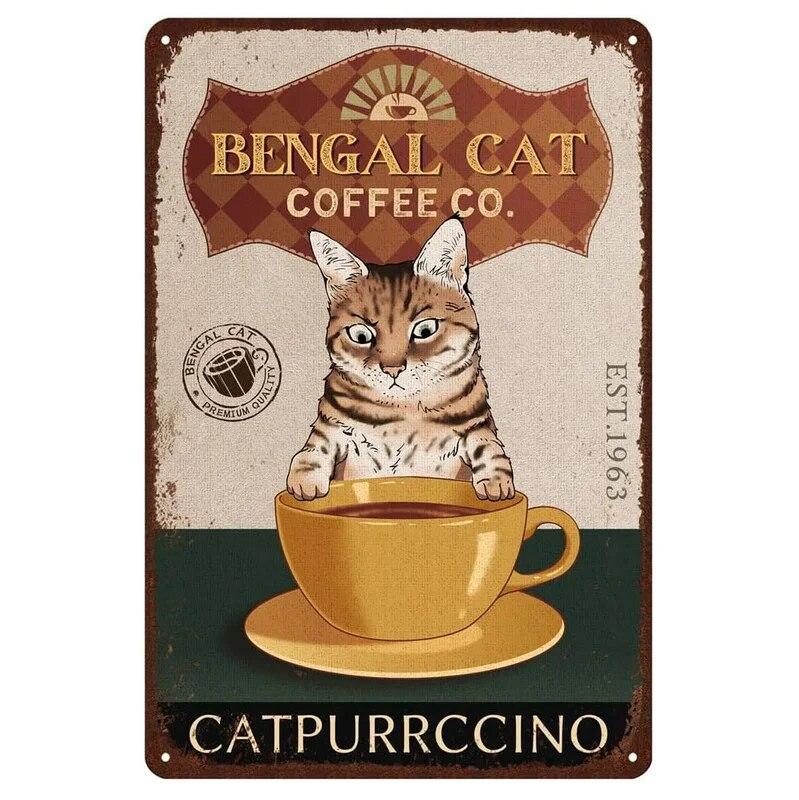 Нет кофе, нет работника, кот, металлические жестяные таблички, подарок для любителей кошек, винтажная табличка, металлический человек, пещерный бар, паб, клуб, кафе, украшение на стену дома