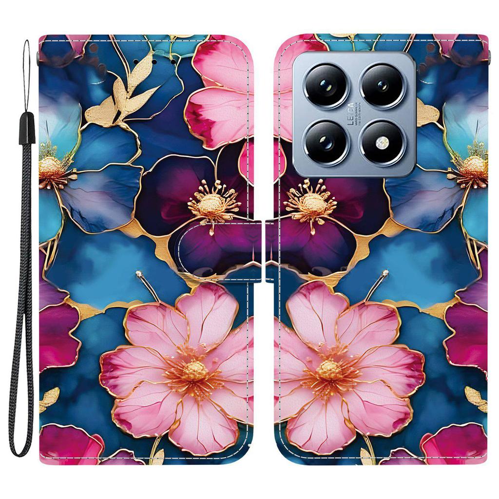 Для Xiaomi 14T Чехол-кошелек с принтом, кожаная подставка, чехол для телефона с ремешком