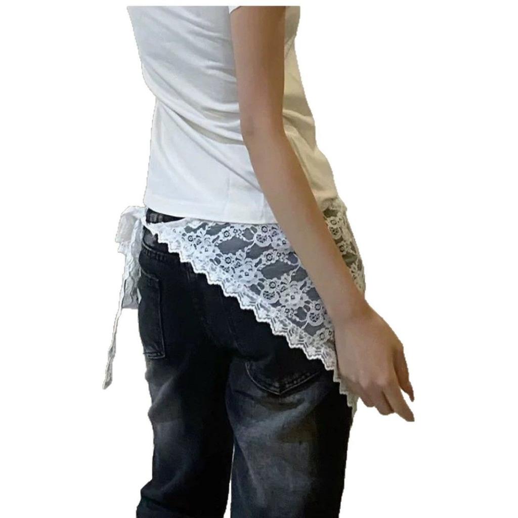 Короткая юбка-треугольник, юбка-полуюбка, юбка-шторка с кружевной отделкой, маленький фартук, мягкий кружевной многослойный платок в корейском стиле