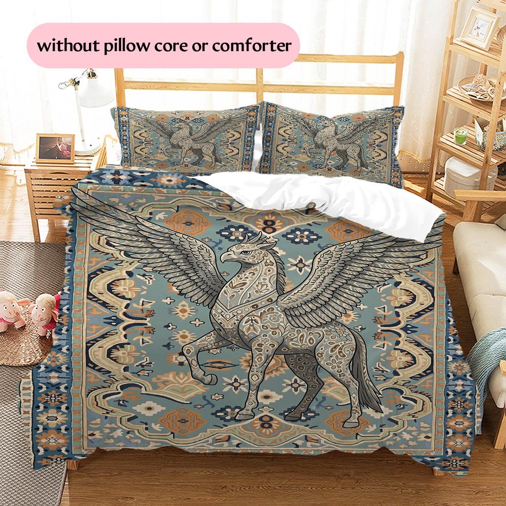 Vintage patterned animal Pattern Bedding Quilt Set Quilt Cover Pillowcase Home Decoration Gift (1 * duvet cover + 2 * pillowcase, without core)