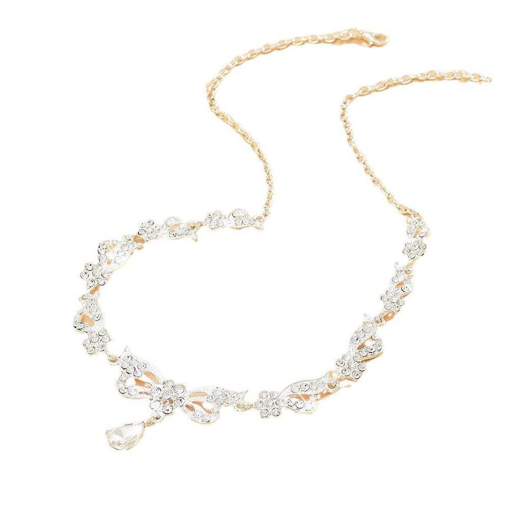 Premium Sense Rhinestone Necklace Earrings Three-Piece Wedding Jewelry Temperament Bridal Wedding Jewelry Set