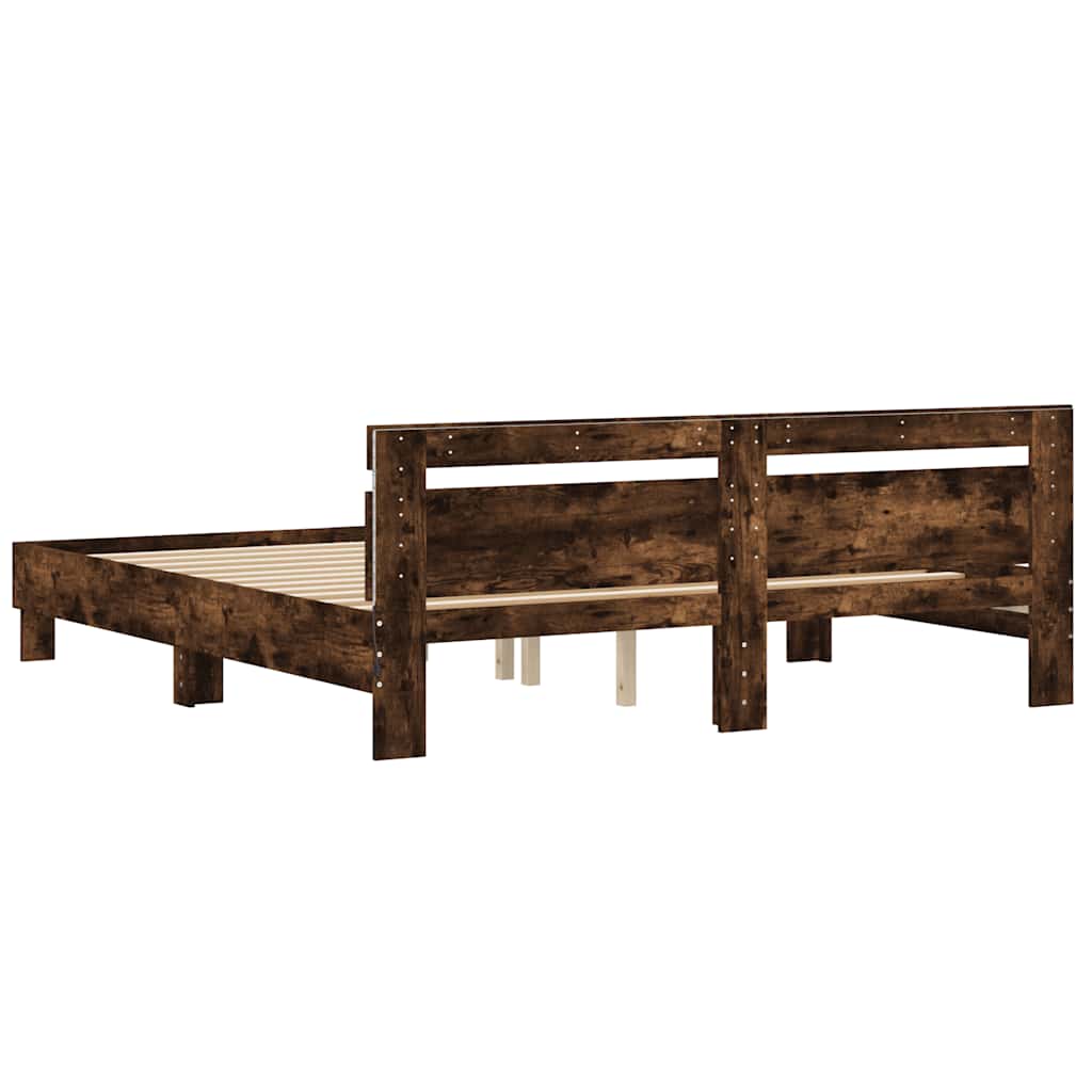 Bed Frame with Headboard and LED Lighting Smoked Oak