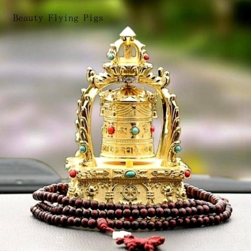 Creative Solar Alloy Car Accessories Prayer Wheel Automatically Rotates Car Interior Decoration Feng Shui  Buddhism