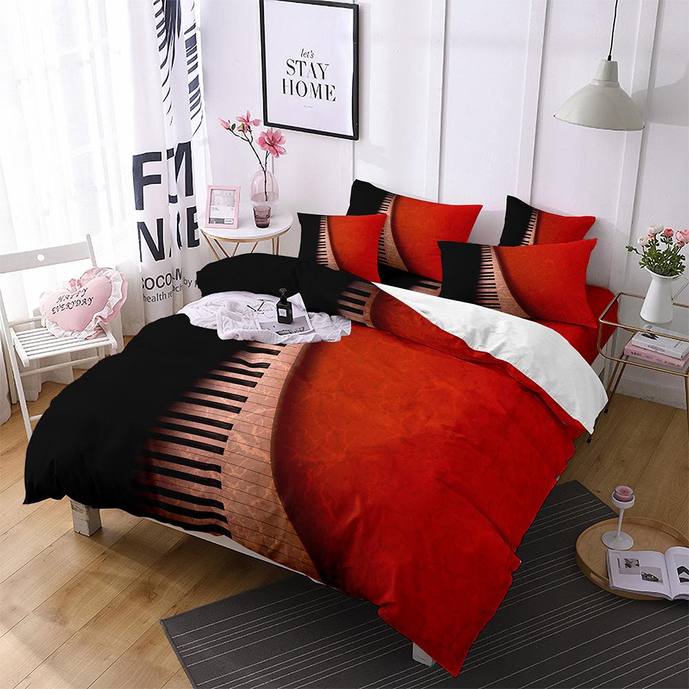 Полиэстеровый комплект пододеяльника с музыкальной тематикой, 3D комплект постельного белья с гитарой и пианино, размеры кинг, квин, твин, полный для детской комнаты, для мальчиков и девочек