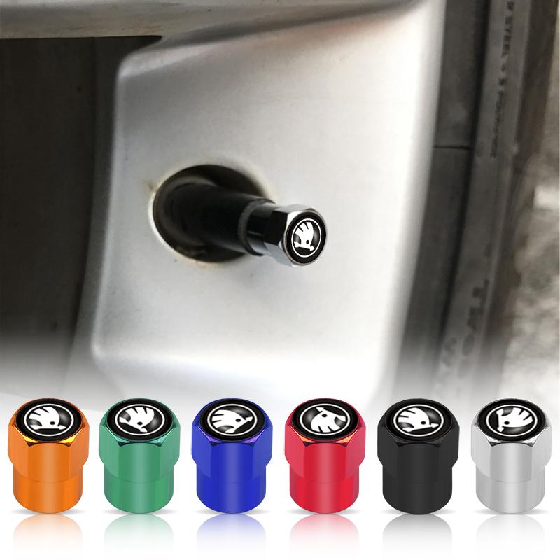 WMTY7 4pcs Car Aluminum Styling Emblem Wheel Tire Valve Stem Air Caps For Skoda Octavia Fabia Rapid Yeti Superb Octavia A5 A7 VRS VII