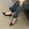 Black High Heels Women's Stiletto 2025 Autumn New French Pointed Middle Heel Single Shoes Professional Shallow Mouth Women's Shoes