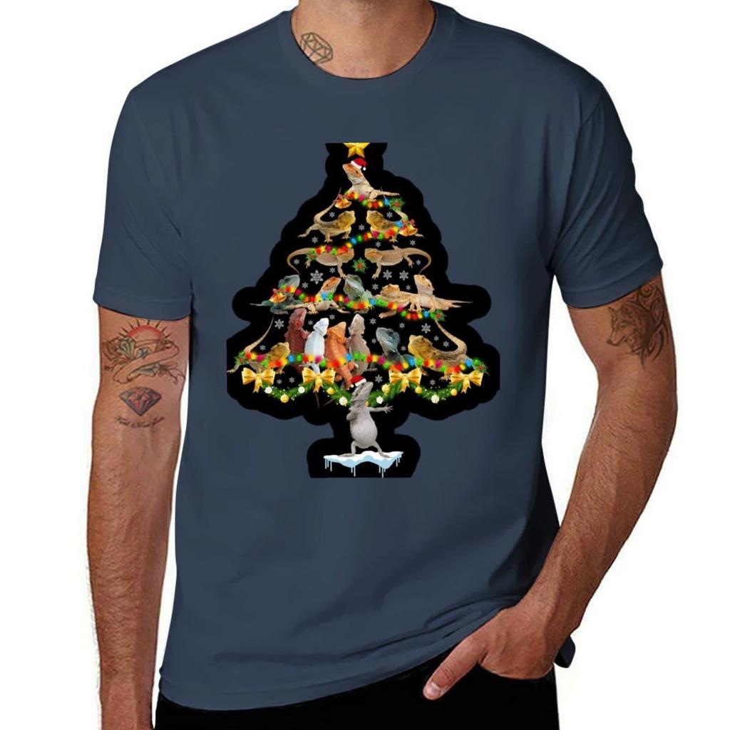 Bearded Dragon Christmas Tree Funny TShirt High Elasticity Sports Tee Shirt