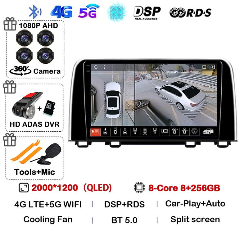 Android 14 Carplay Автомагнитола для Honda CRV 2016 2017 2018 2019 2020 2021 Мультимедийный Видеоплеер GPS Стерео WIFI Головное Устройство