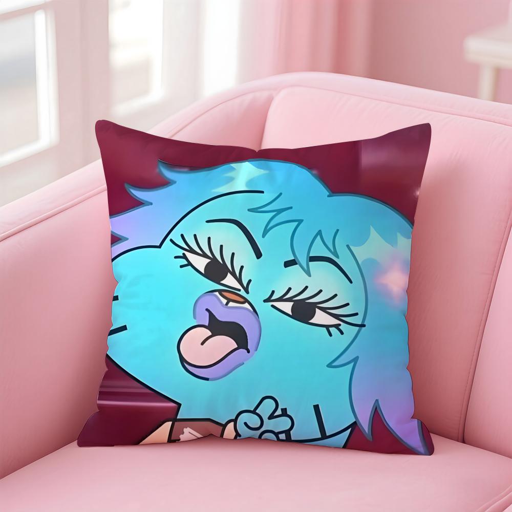 Classic British Cartoon TThe Amazing World of Gumball Cushion Cover Pillow Case Soft Skin Friendly Fabric  Concealed Zipper