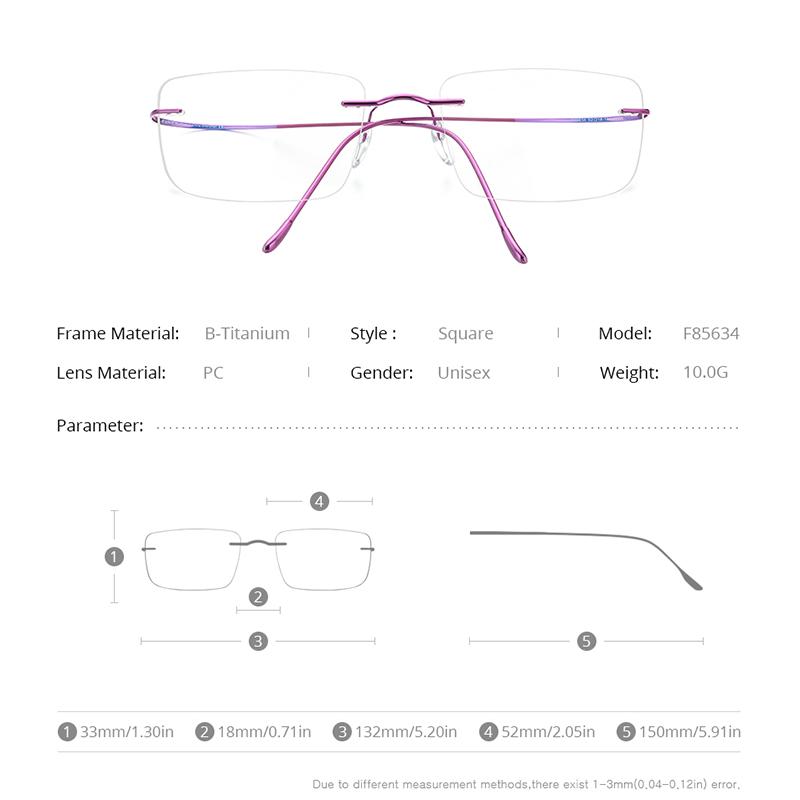 FONEX B Titanium Glasses Frame Men New Brand Design Rimless Square Eyeglasses Frameless Women Ultralight Japanese Eyewear 85634