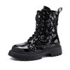 Krazing Pot Microfiber Sequined Cloth Round Toe Size 40 Ankle Boots Fashion Bling Platform Lace Up Autumn Boots